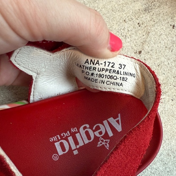Alegria Anah I got you babe Red Leather Platform Sandals Size 37 6.5 7 Ana - Picture 2 of 7